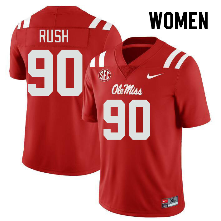 Women #90 Jeffery Rush Ole Miss Rebels College Football Jerseys Stitched-Red